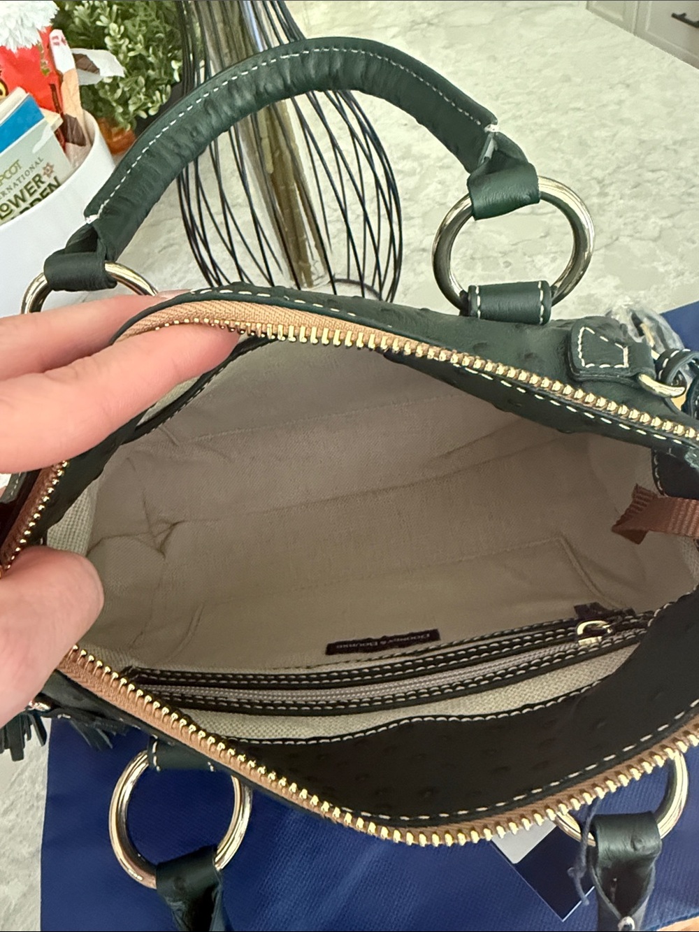 Dooney & Bourke forest Ostrich-Embossed Satchel - Picture 8 of 11